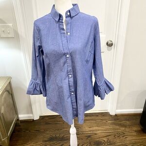 Gretchen Scott Blue Ruffle Sleeve Women's Top Size Small